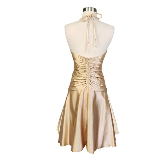Jessica McClintock Womens Vintage Halter Dress Size 4 Gold Y2K Ruched Drop Waist - Picture 4 of 16